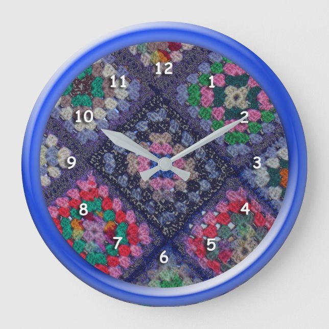 Grande Relógio - Avó Quadrado Afegão com Quadro Azul (Frente)