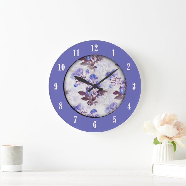 Grande Relógio Bonito Roxo Floral Com Doze Numerais (Lar)