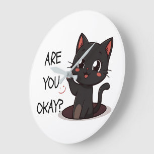 Grande Relógio com Design de Gato Preto Kawaii