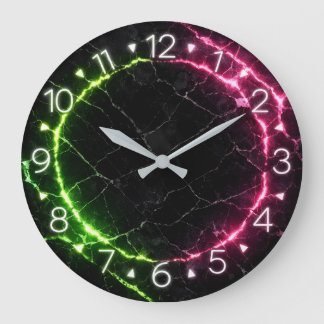 Grande Relógio com Design Neon em Mármore Preto