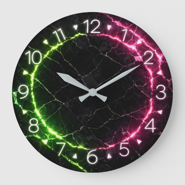 Grande Relógio com Design Neon em Mármore Preto (Frente)