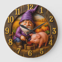 Grande Relógio com Gnome Divertido e Porco em Cena de Col