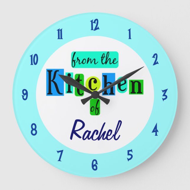Grande Relógio Cores Azul Verde Personalizado Da Cozinha (Frente)