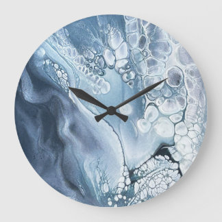 Grande Relógio de arte abstrata em tons de azul e cinza