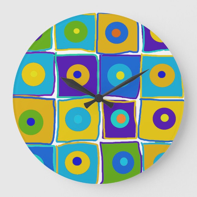 Grande Relógio de Arte Bolinhas & Quadrados (Frente)