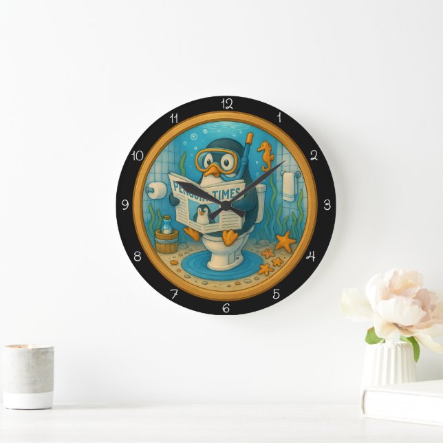 Grande Relógio de Banheiras de Pinguim Humorístico (Lar)