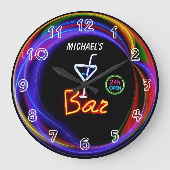 Grande Relógio de Bar Personalizado da Casa Privada Neon  (Frente)