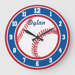 Grande Relógio de Baseball Vermelho Branco e Azul