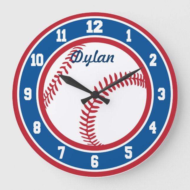 Grande Relógio de Baseball Vermelho Branco e Azul (Frente)