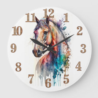 Grande Relógio de Cabeça de Cavalo Equestre em Aquarela