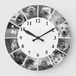 Grande Relógio de Cachorro Personalizável B+W Colagem de 