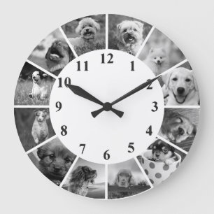Grande Relógio de Cachorro Personalizável B+W Colagem de
