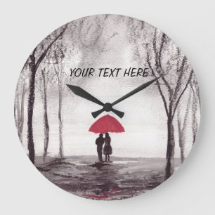 Grande Relógio de casal com guarda-chuva vermelha