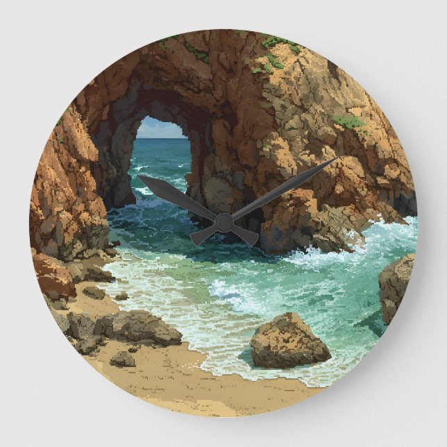 Grande Relógio de caverna de arte pixel na praia (Frente)