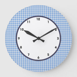 Grande relógio de cheques azul e branco de gingham
