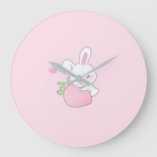 Grande Relógio de coelho Kawaii fofo - Rosa Pastel (Frente)