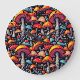 Grande Relógio De Cogumelos Retro Whimsical