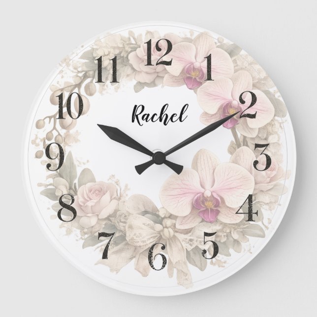 Grande relógio de coroa de orquídea personalizado (Frente)