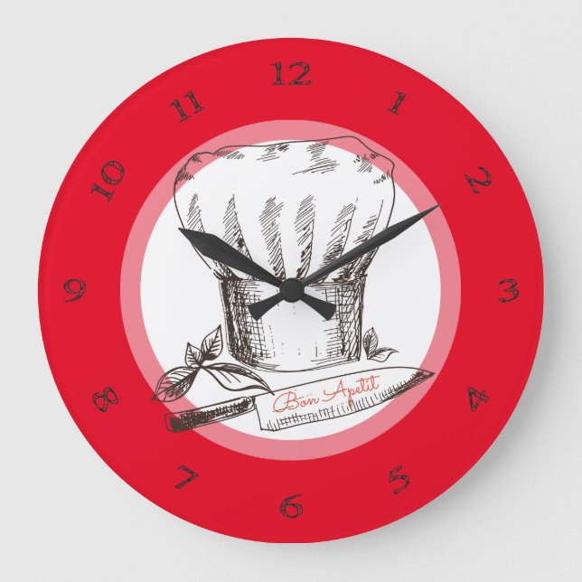 Grande Relógio de cozinha de faca desenhado à mão (Frente)
