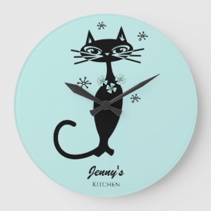 Grande Relógio de Cozinha Personalizada de Gato Negro Atô