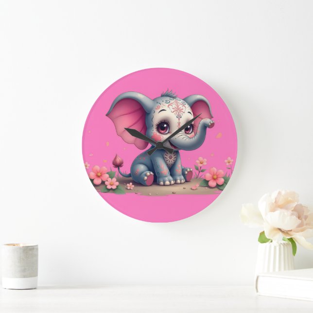 Grande Relógio de Elefante Rosa (Lar)