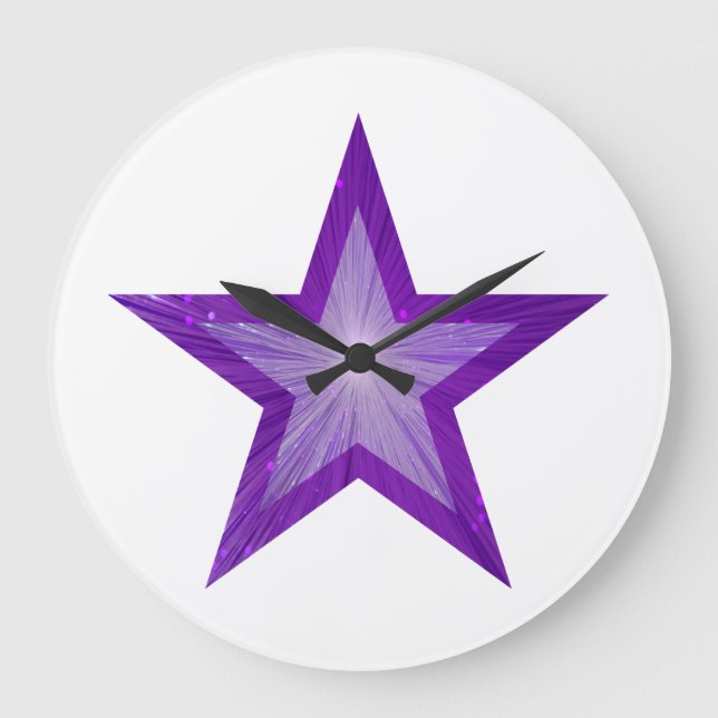 Grande Relógio de estrelas roxas em branco (Frente)