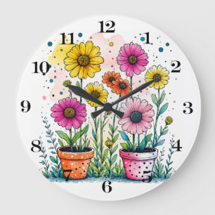 Grande Relógio de flores em vaso