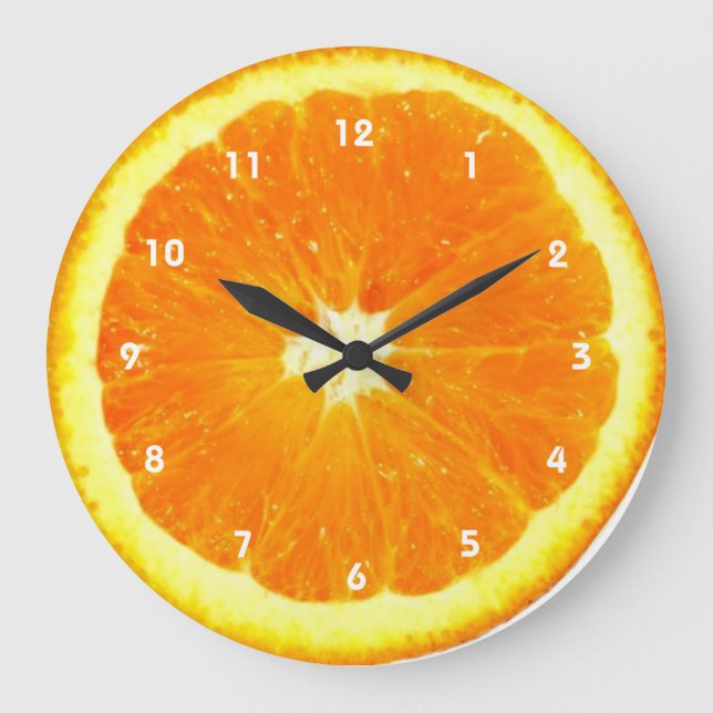 Grande Relógio de fruta laranja com números (Frente)
