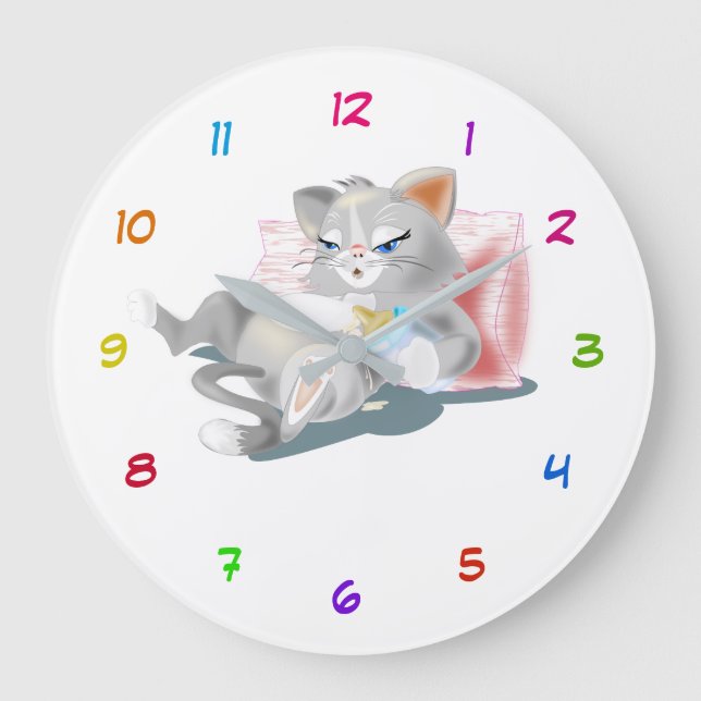Grande Relógio de Gatinho de Bebê - Cores Personalizadas (Frente)