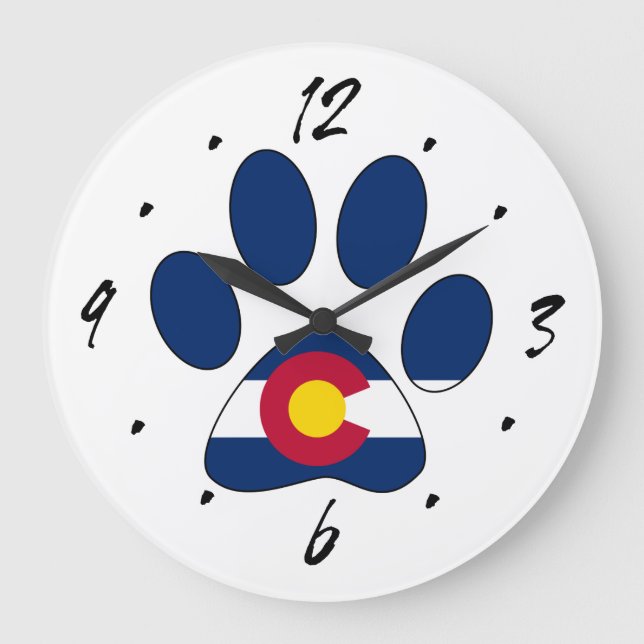 Grande Relógio de impressão de pata do Colorado flag (Frente)