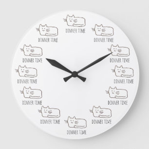 Grande Relógio de Jantar de Gato Faminto Cartoon Engraçad