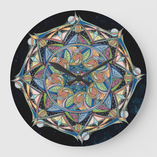 Grande Relógio de Mandala Multicoloração Boho (Frente)