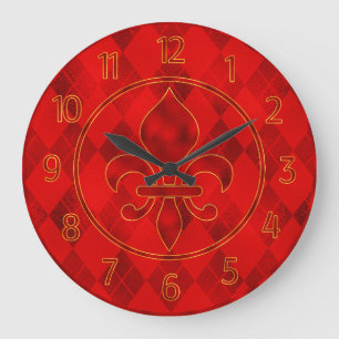 Grande Relógio de Mardi Gras Vermelhas Fleur de Lis