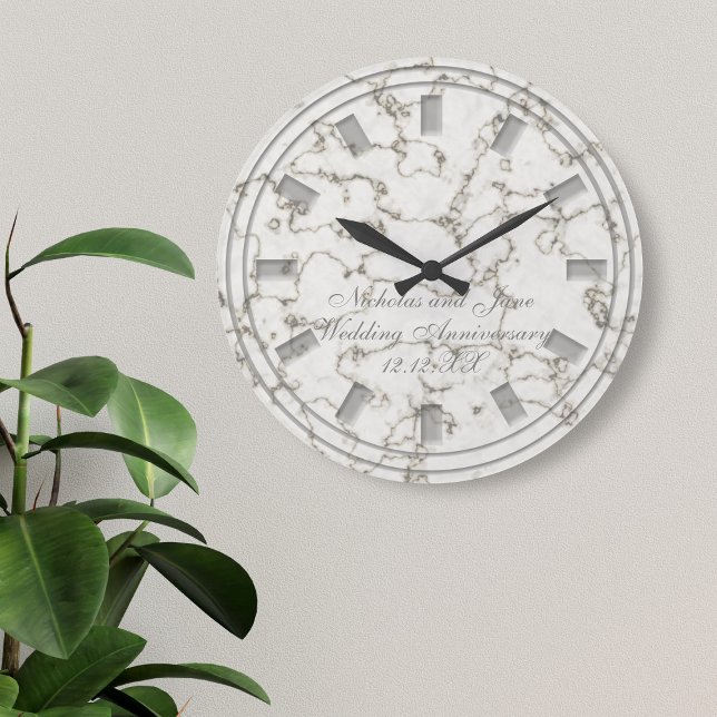 Grande Relógio de mármore Faux (Just add your names and wedding anniversary date to this faux marble wall clock)