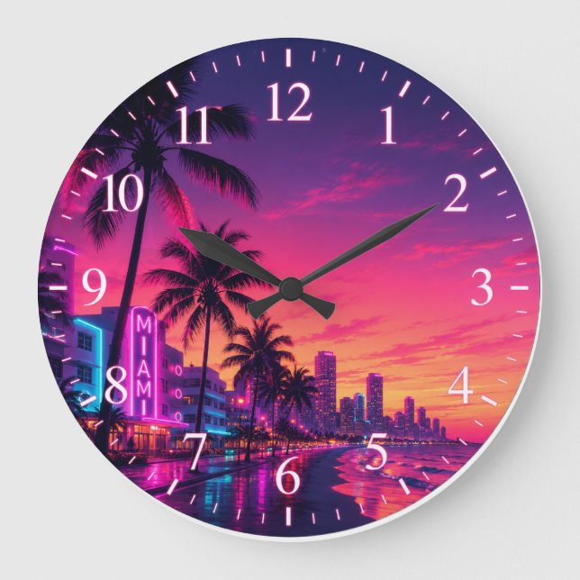 Grande Relógio de Miami Neon Sunset (Frente)
