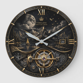 Grande Relógio de Montanha Preto Ouro de Luxo – Elegância