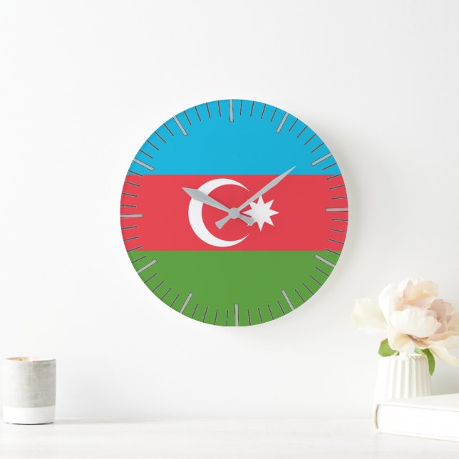 Grande Relógio de Muro com Bandeira do Azerbaijão (Lar)