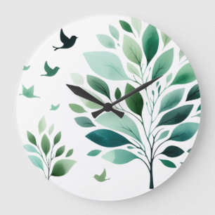 Grande Relógio de Muro de Chickadee, Quadro de Madeira Na