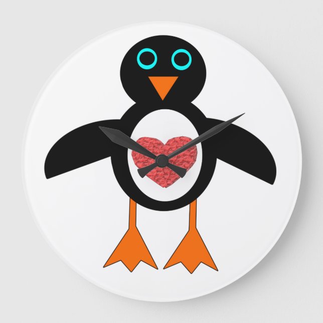 Grande Relógio de Muro de Pinguim Coração de Amor Bonito (Frente)