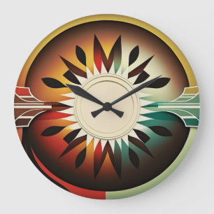 Grande Relógio de Muro Nativo Americano Colorido Moderno