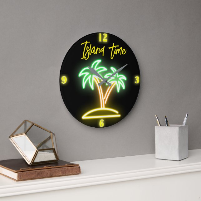 Grande Relógio de Neon Faux Time da Ilha Personalizável (Escritório)