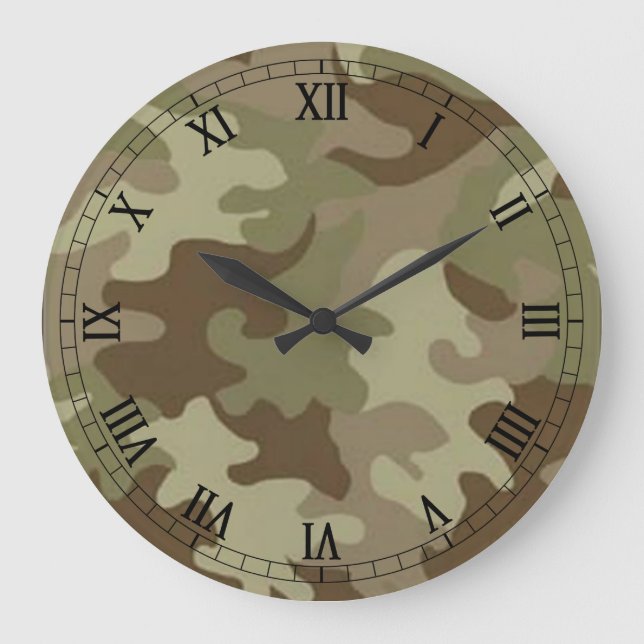 Grande Relógio de Numerais Romanos Redondos de Camuflagem (Frente)