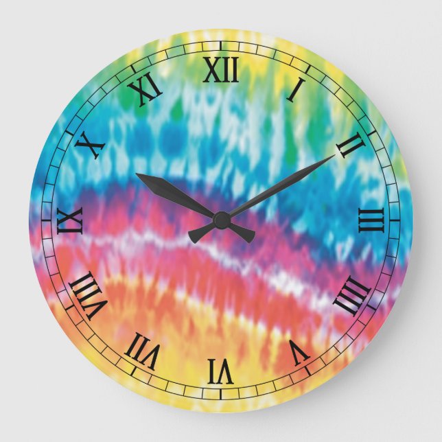 Grande Relógio de Numerais Romanos Tie Dye Round (Frente)