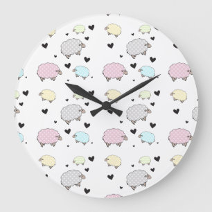 Grande Relógio De Ovinos De Pequeno Pastel Whimsical