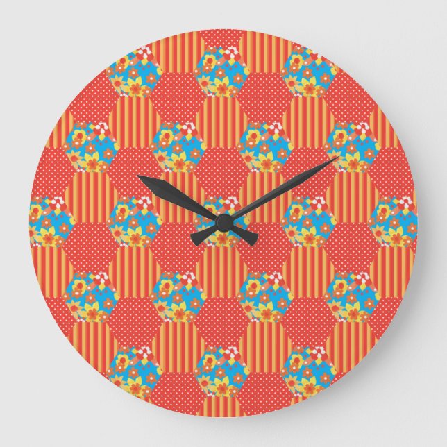 Grande Relógio de Parede, Laranja Floral e Polkas (Frente)