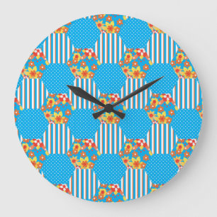 Grande Relógio de Parede, Laranja Floral e Polkas