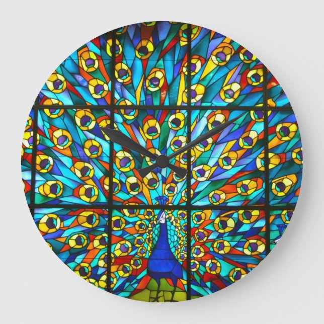 Grande Relógio de Peacock de Vidro Estacionado (Frente)