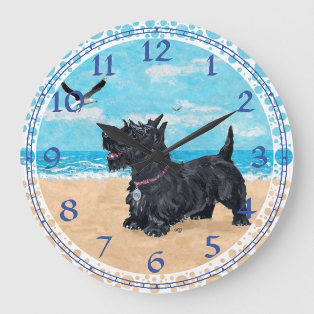 Grande Relógio de Praia Personalizado do Terrier Escocês (Frente)