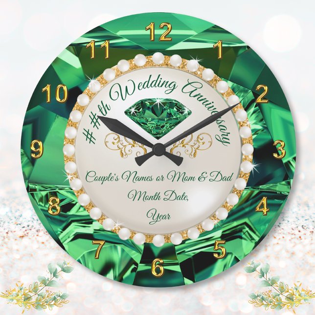 Grande Relógio de presentes do 55º, 35º ou 20 Emerald (55th wedding anniversary gift for parents. 55 year anniversary gift. Emerald anniversary gifts. )