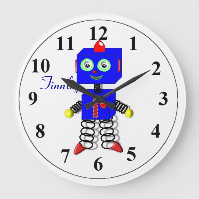 Grande Relógio de quarto personalizado de robôs azuis-bra (Frente)